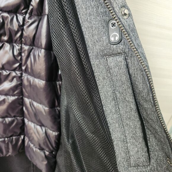 Guess Women Small Long Sleeve Black Gray Hood Trench Pea Coat Puffer Jacket FLAW - Picture 13 of 16